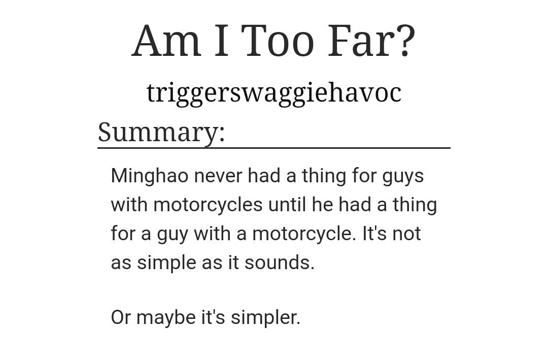 reveals for #svtbb2018 happened so i can FINALLY come clean about writing this 26k jeonghao motorcycle romance. im sure everyone who read it guessed it was me anyway though lmfao. please read it if u haven't bc i worked hard and i really like it! archiveofourown.org/works/14752686