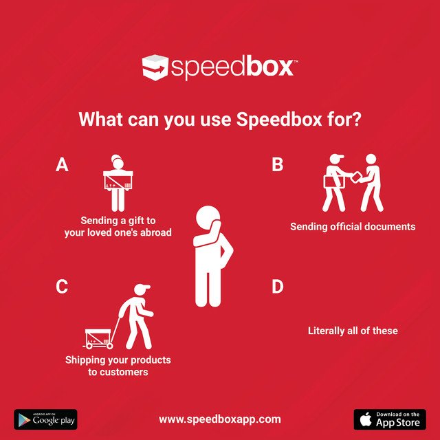 SpeedboxMaster's tweet image. Speedbox TRIVIA CHALLENGE 3!
Who can use our services? Let us know your answer in the comments below. Stay tuned for more!
#speedbox #speedboxapp #worldwideshipping #justspeedboxit #trivia #challenge #quiz #instadaily #logistics #courier #startup