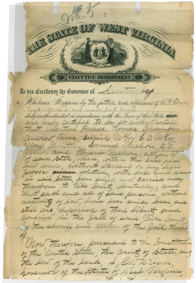 atlantaarchives's tweet photo. Family loyalty, murder, and the debate over state rights: the Hatfield and McCoy feud had it all in the 1880s. Pictured: Gov. Wilson of WV petitions for the release of prisoners captured from WV and imprisoned in KY. #Archives80s #ArchivesHashtagParty https://t.co/O1gGe7f0k4 https://t.co/gJsbq1rH7r