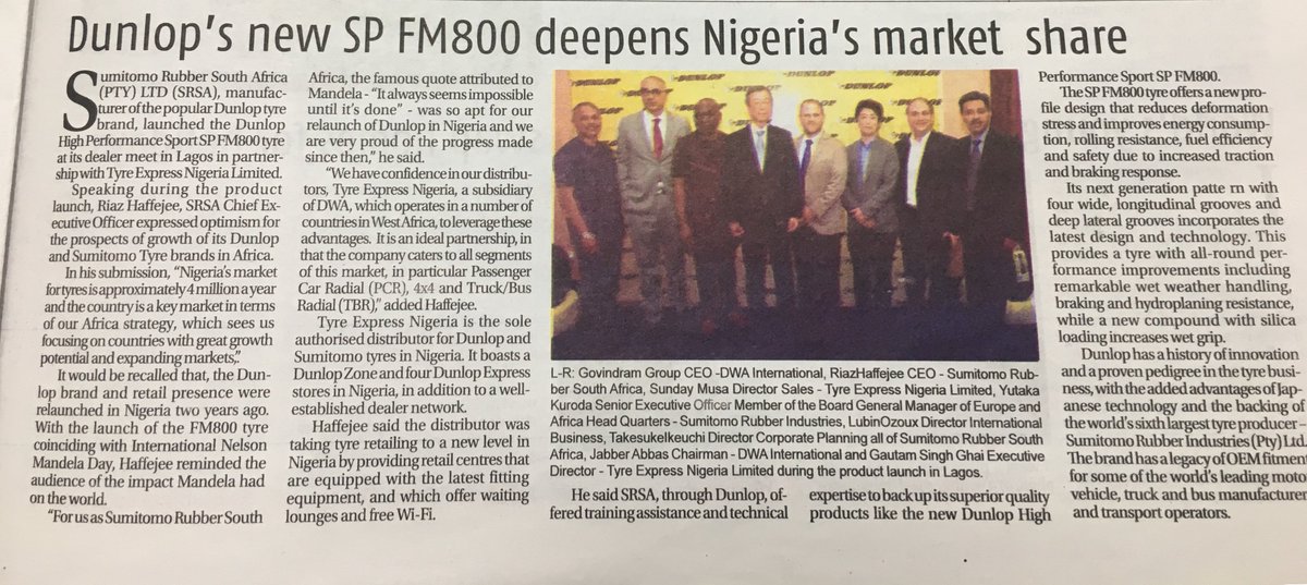 carbonretail's tweet photo. #Retail #DWA #Tyreexpress #Quality #Safety #Dunlop #Sumitomo #Nigeria #InTheNews
@govindrams @Jaber_Abbas @gautghai @Kumar_Ranjeet26 @Fazal1043 @dunlopzambia205 @Dunloptyres_SA https://t.co/5ubYqx9Do1