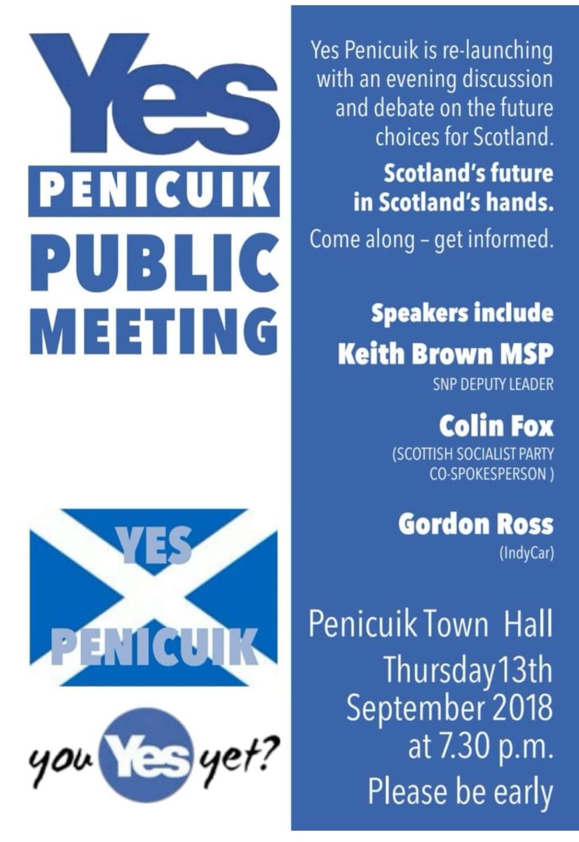YesMidlothian's tweet image. Get along and support the relaunch of @YesPenicuik next month!
facebook.com/events/2075877…
#ScotRef #IndyRef2
