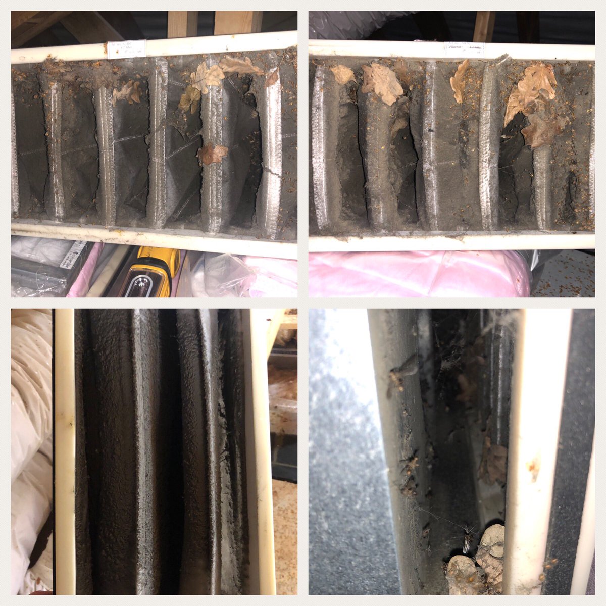 SERVICING #Sunningdale ⁦<a href="/SystemairUK/">Systemair UK</a>⁩ .Very depressing- this #ventilation system is five years old and has never been serviced! As #mvhr designers/ installers we have an obligation to provide inductions and service reminders on all projects. This is not what #IAQ looks like
