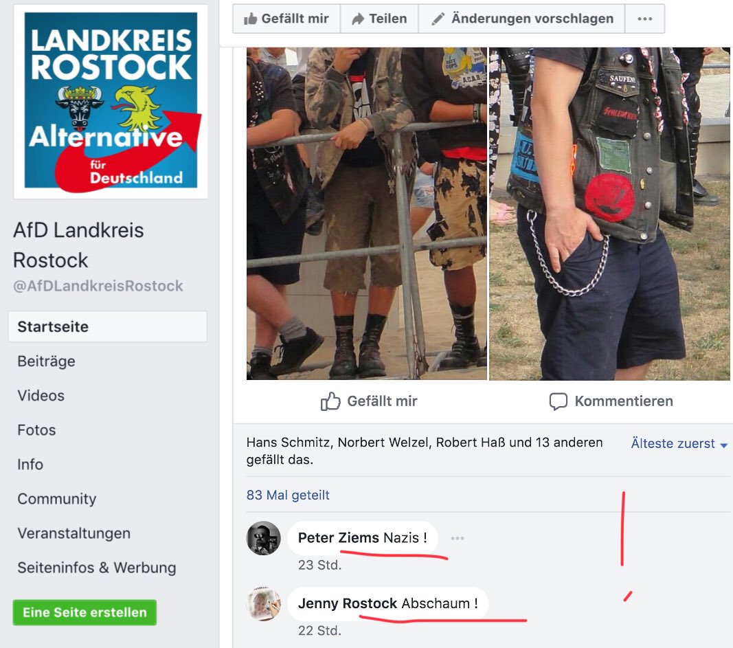 DerNorb's tweet photo. Sollte die #AfD jemals an die Macht kommen, kommt man als #Punker ins #Arbeitslager, soviel ist sicher.
Die widerlichen Kommentare der #Nazis nach der Demo in #Rostock #Warnemünde sprechen Bände...🤮
Verantwortlich: #Litke, #Teschner Rostock und #Grimm #Nordwestmecklenburg https://t.co/J0jDSkgs2Y