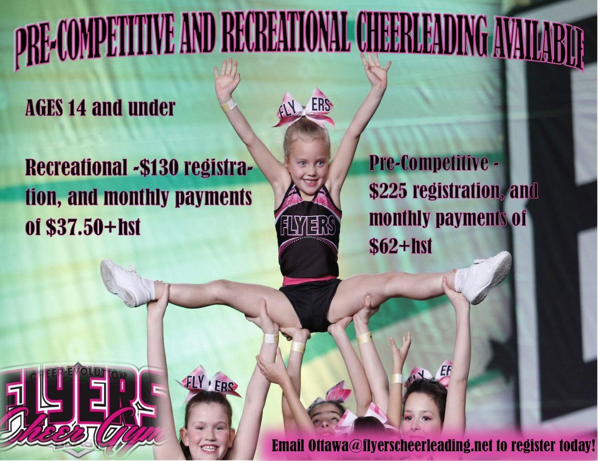 Ottawacheer's tweet photo. Our fall session is coming up fast! Come have fun and learn about all things cheer with our recreational or pre-competitive teams! Email us! https://t.co/r34lT8KwbB