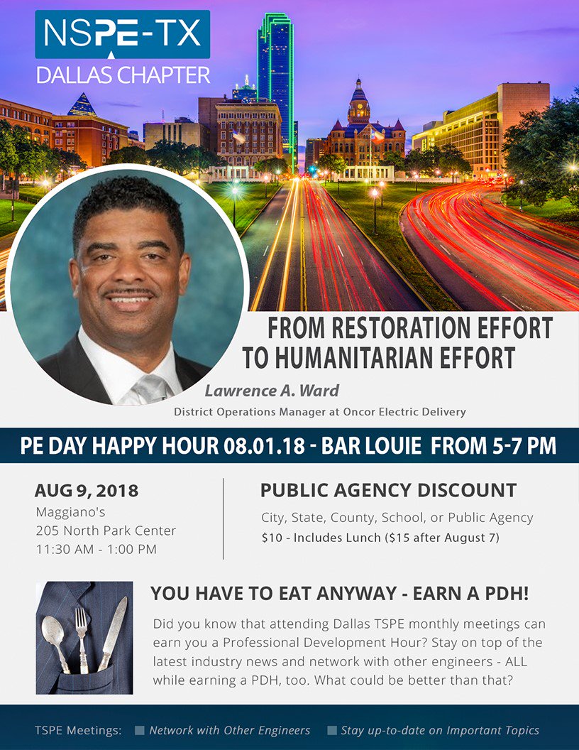 Don't forget our August Chapter Meeting is tomorrow!  Get a delicious lunch and a PDH! Walk-ins are welcome!