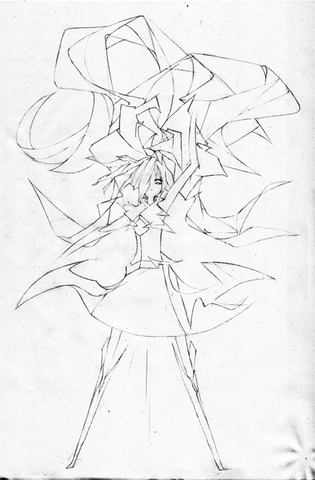 お空ちゃんのつもりで描いてたけど、全然そんな感じにならなかったのでオリジナルでいこうかと思ってたけど、もう逆にお空ちゃんでもいいような気がしてきた下書き。 