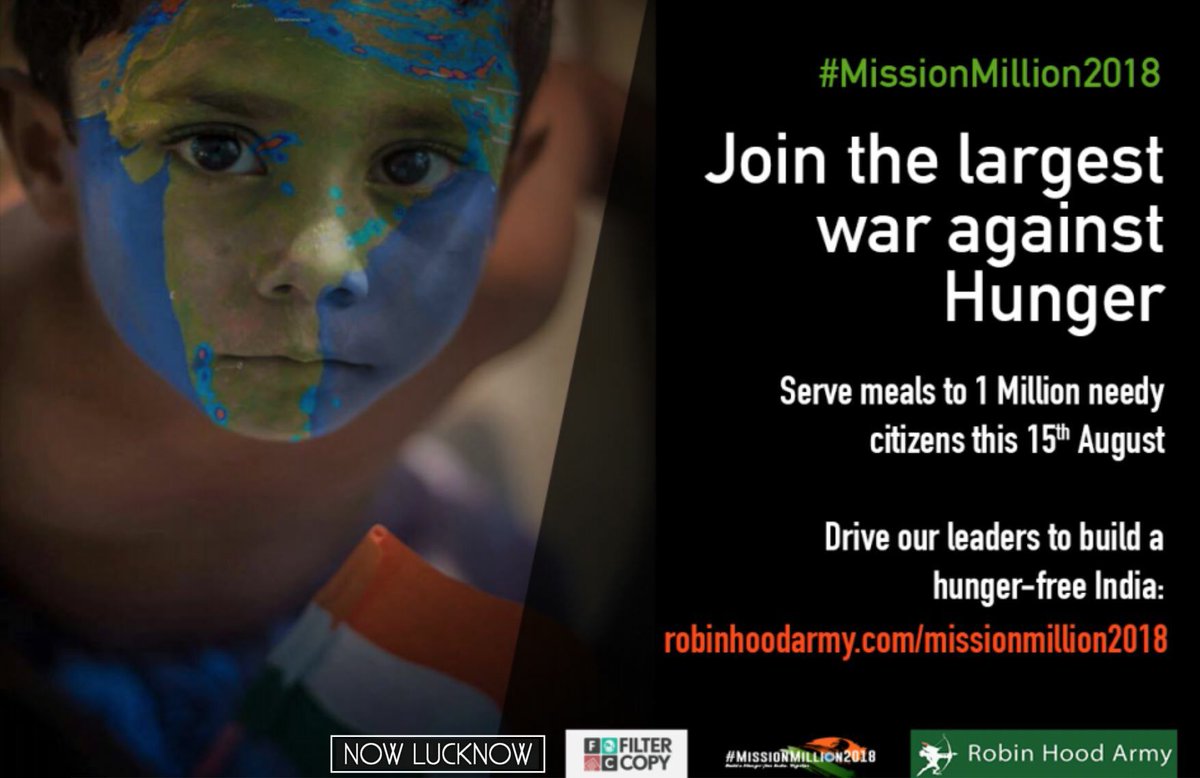 NowLucknow's tweet photo. THE ROBIN HOOD ARMY IS GOING TO FEED A MILLION INDIANS ON I-DAY, BUT NOT WITHOUT OUR HELP
#MissionMillion2018 is looking for volunteers to step forward and help serve a million hungry mouths on Aug 15, 2018. To know more about their cause, click this link: https://t.co/5ra1Yw6Ti1 https://t.co/M5Wx0EZZfm