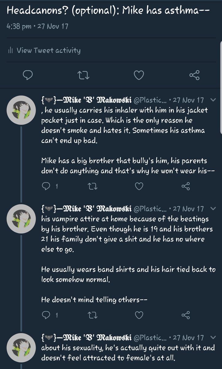 //SOME MIKE HC

Also:
 Scared of Spiders 
   Gets motion sickness