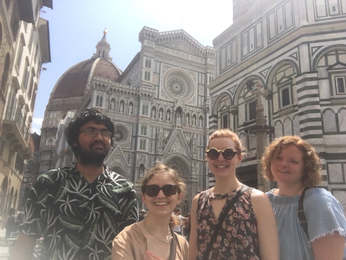psiugt's tweet photo. This summer, our two brothers Emily and Stephanie traveled to Copenhagen, Rome, and Florence; while in Florence, they met up with two other brothers, Rohan and Alexis! #buzzingabroad #psiupsilon https://t.co/qeJ5SHmYAF