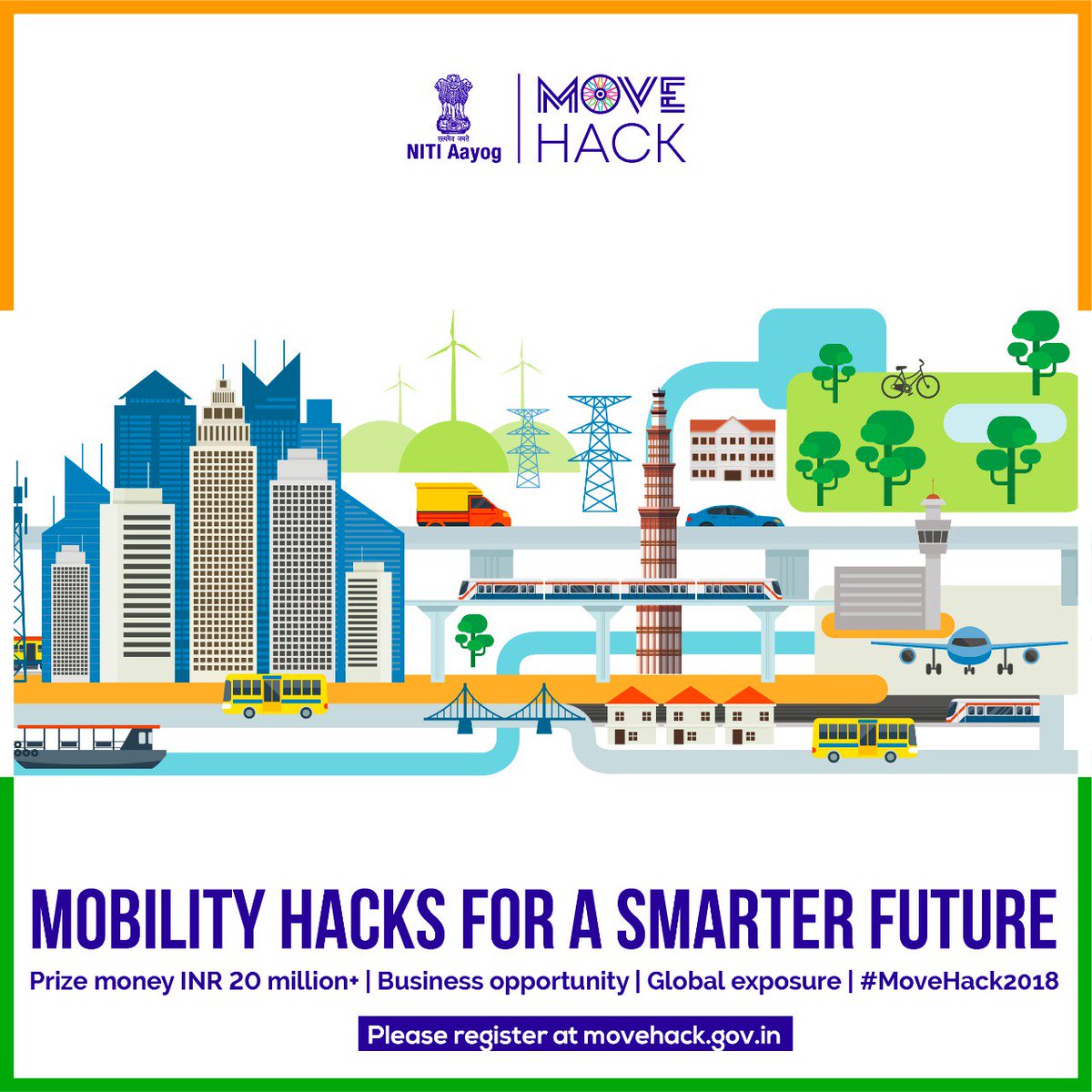 NITIAayog's tweet photo. Time to make your MOVE! 

Prize money worth INR 20 Million+ is at stake! 
Are you game for the Global Mobility Hackathon? #MoveHack2018 #GMS2018 #FutureofMobility 

Participate now: https://t.co/oopG0qRiNJ https://t.co/NGT90RxYlO
