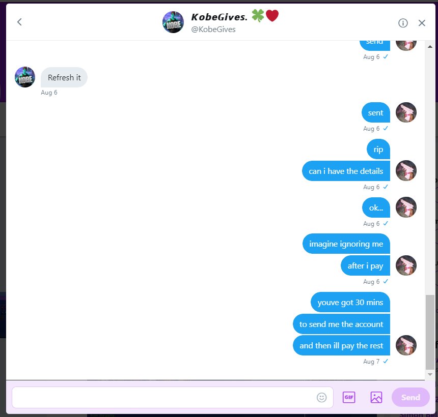kirobtw's tweet photo. @KobeGives  is a scammer was making me pay 70 for a skull account then 50 then 20 how desperate can you be for money whathas this community come too
wasnt going to pay him i knew he was scamming just wanted to expose him lol https://t.co/8NtJBweD6u