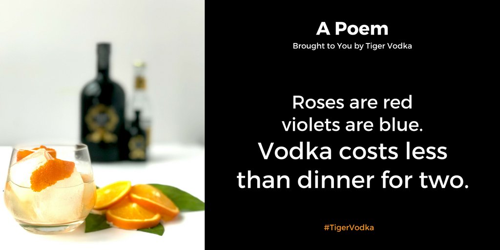 TheTigerGin's tweet photo. A little poem about vodka 🍸😎

#IllHaveAnother #TigerVodka #VodkaTonic #VodkaLover #TreatYourself #HelloTiger #Vodkaoclock #Drinks #HappyHour https://t.co/bE5rpxPgjE