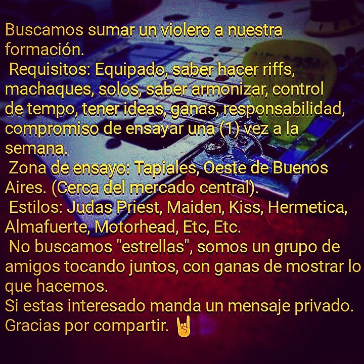 grita_scream's tweet photo. Buscamos sumar un violero a nuestra formación🤘
#Metal #Grita #HeavyMetal #argentina #BuenosAires #JudasPriest #IronMaiden #Almafuerte #Tapiales #Guitarrista #GuitarPlayer #Violero #guitar #Guitarra #Riffs #Hard #Rock #HardRock https://t.co/3sGxtlyMMN