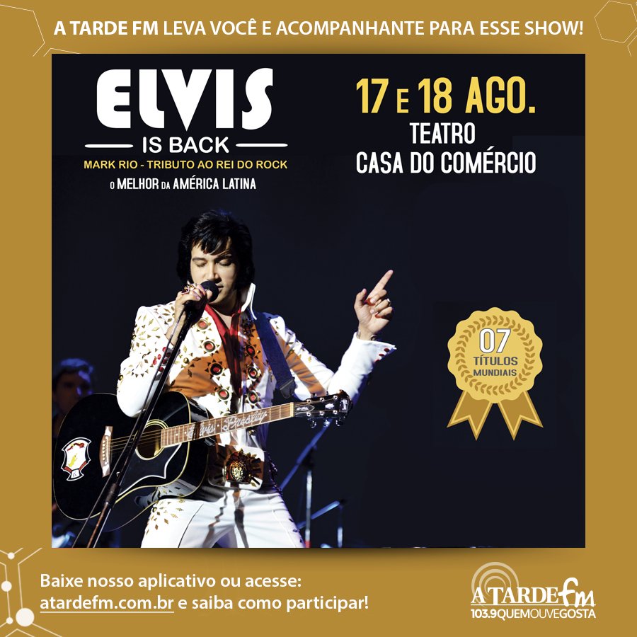 📻 Para recordar o eterno rei do rock, #Salvador receberá o espetáculo Tributo a Elvis Presley, com apresentações do artista Mark Rio.  Os shows na capital baiana serão nos dias 17 e 18 de agosto. Participe em nosso site e ganhe ingressos! 😉
#ATARDEFM #ElvisIsBack