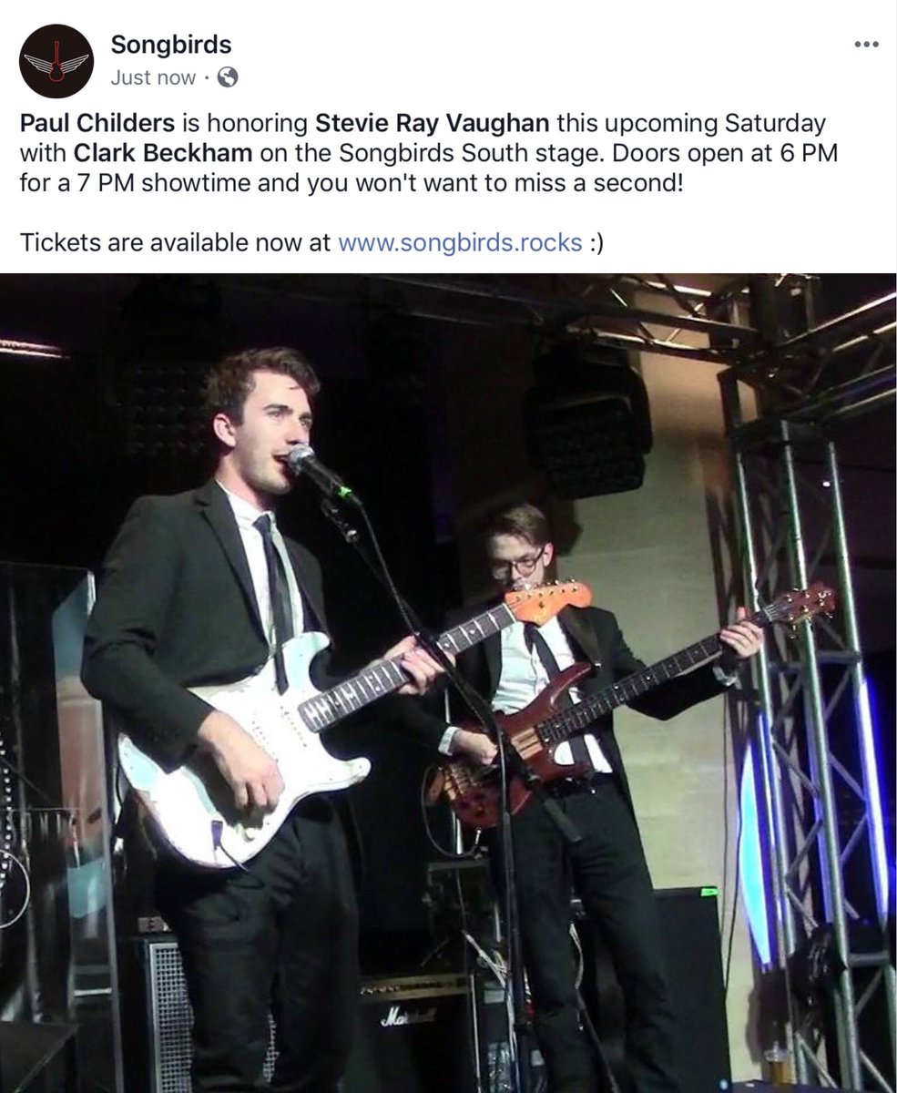 CBGrooveCrew's tweet photo. Don’t miss seeing @ClarkBeckham this Saturday! Tickets available at https://t.co/a80rh3a9bm!

@SongbirdsRocks via Facebook https://t.co/QWziZnAsQy