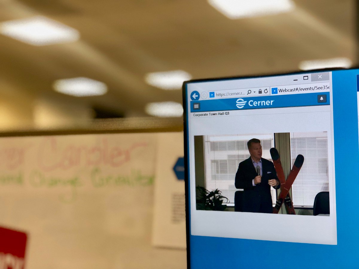 amber_cansler's tweet photo. Lots of love from our leaders during @Cerner TownHall - feels good to hear they are proud of our initial efforts to propel VA.  I look forward to Change Management with EHRM!   #CernerOCM #Cerner_CLEARchangemodel https://t.co/GAjmDWnoO0