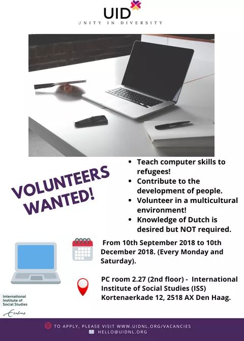 myunicarestoo's tweet photo. @uidnetherlands and @issnl will be launching a new computer skills project . They are looking for enthusiastic volunteers interested in teaching newcomers basic computer skills. 
Are you interested? Please, apply for the volunteer role at https://t.co/yluuRxm9U9. https://t.co/zfyvmX1mqC