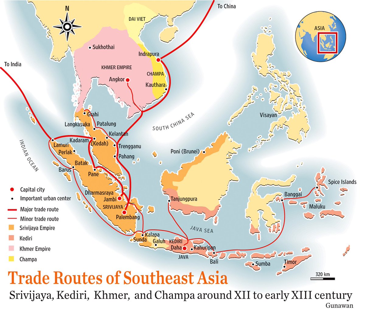 Singapore is older than people think. It's an island-city along a major global shipping/trading route! (LOCATION!) It was part of the Srivijaya & Majapahit empires, claimed by the Siamese, Javanese, then Malacca and Johor. You can see "Cingapura" in this Portuguese map from 1619