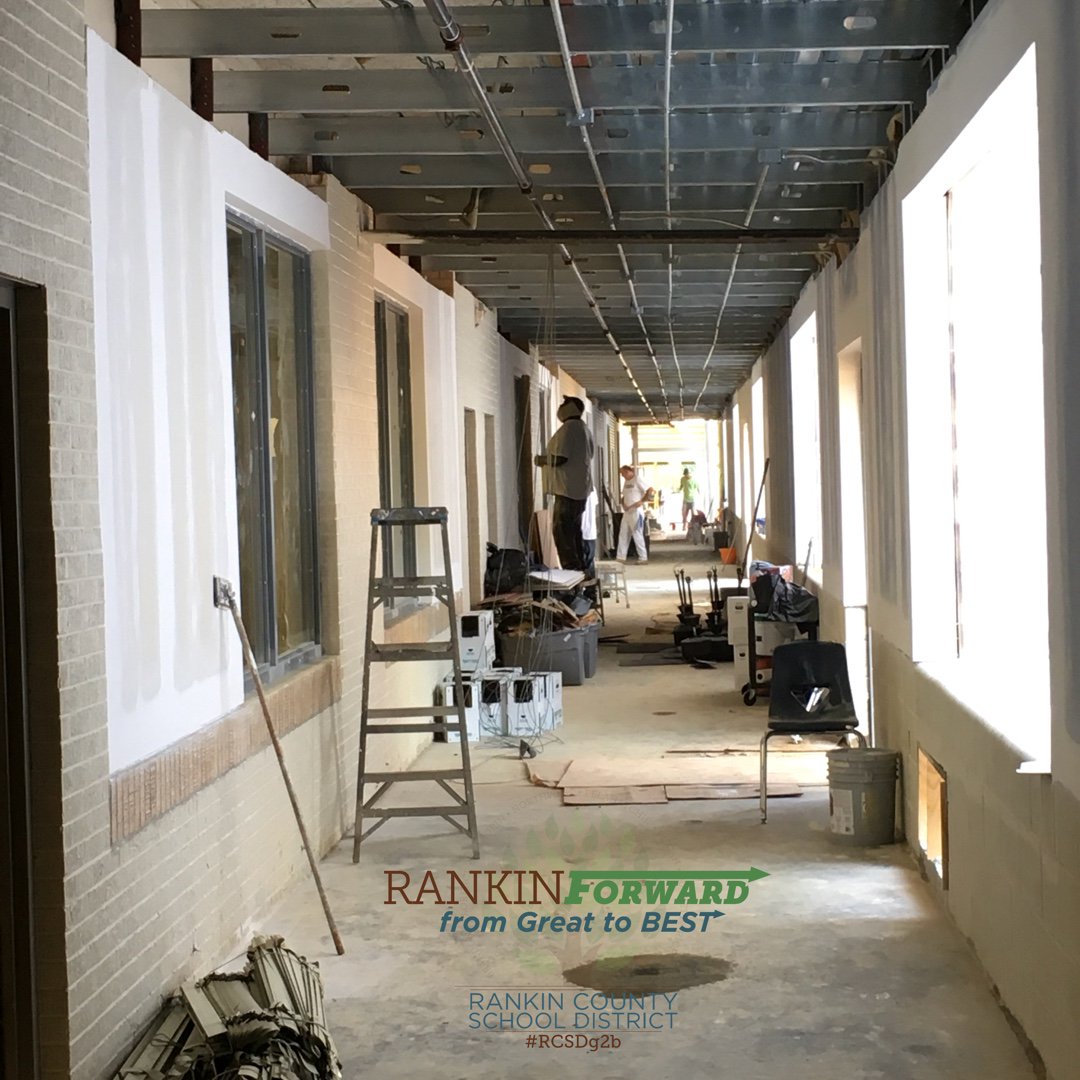 RankinSchools's tweet photo. School has begun and the bond issue work continues! Here is some of the work going on at Puckett Elementary School! For more information about bond issue projects across the district visit our website: https://t.co/QaMUlNX8Hu #RankinForward https://t.co/dDmWcAtGq0
