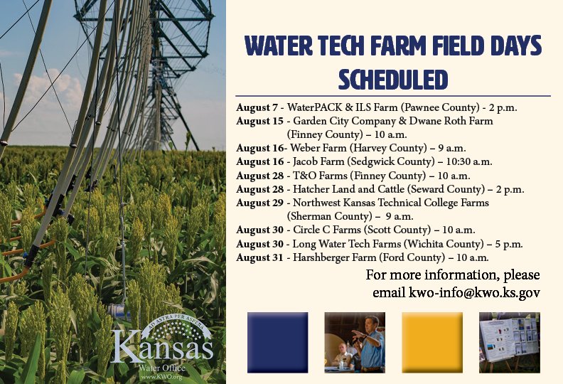 kswateroffice's tweet photo. A #WaterTechfarmFieldDay was held at the #WaterPACK &amp; #ILSFarm yesterday. Field days are a way to see technology in action allowing producers to use less water, be more efficient &amp; sustain yields. Yesterday 40 attendees talked about the technology employed and the overall project https://t.co/fXJvNObhS4