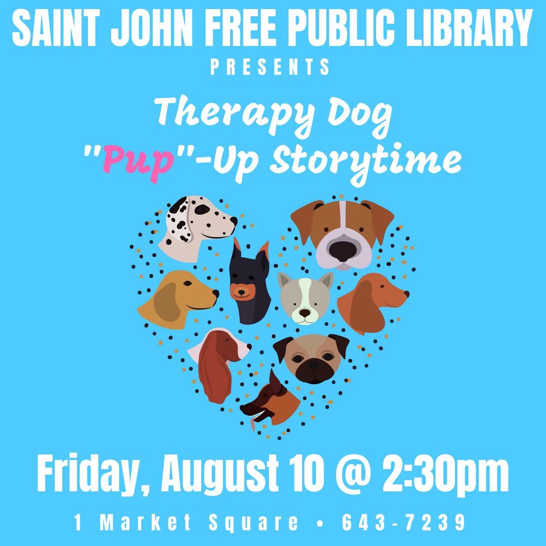 SaintJohnFPL's tweet photo. 🐕🐩 WHO'S A GOOD BOY!?

Join us for a special "Pup"-Up Storytime at the Library this Friday, August 10 at 2:30pm! We'll be reading stories to a local Therapy Dog, as well as songs and crafts! No registration required. Call 643-7239 for more information.

#free #sjfpl #puppers https://t.co/dBoNKyfCez