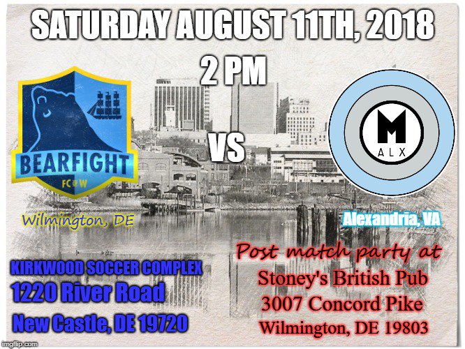 BearfightFC's tweet photo. Delaware, what are you doing Saturday? Well, your plans aren't as fun as @BearfightFC vs. @MotorikFC at Kirkwood Soccer Complex (New Castle, DE) field 14 (turf field) at 2 pm. Come out (match is FREE) and cheer on your hometown club. #netDE #FirstStateSoccer https://t.co/hGpPoElIGS
