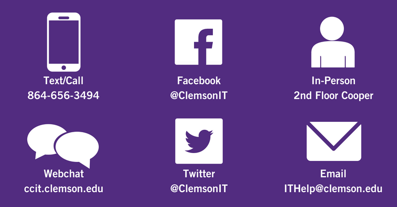 ClemsonIT's tweet image. It's never been easier to get in touch with CCIT! ccit.clemson.edu/news/texting-t…