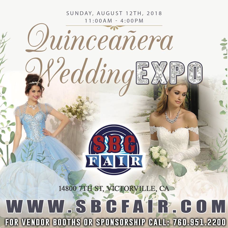 Join us this weekend for our FREE Wedding and Quince' Expo at SBC Fair.   Free entry, free prizes, free raffles, and much more.  11:00am - 4:00pm  Sunday August 12th 2018.  SBCFAIR.com
