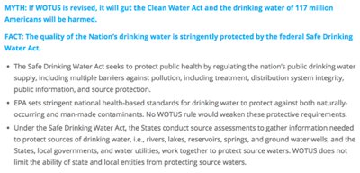 There's a lot of misinformation about what <a href="/EPA/">U.S. EPA</a> rulemaking on #WOTUS will mean. Follow <a href="/WatersAdvocacy/">Waters Advocacy</a> and check out their Separating Myth from Fact page on their website to learn more: bit.ly/2KCT07w  #WOTUSWednesday