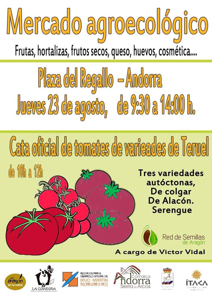 El jueves 23 de agosto, MERCADO AGROECOLÓGICO Y LOCAL DE #norteTeruel. Con cata de 🍅🍅🍅autóctonos de Teruel.