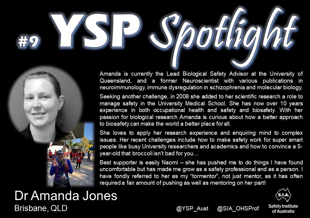 Today, Dr Amanda Jones is in the #yspspotlight (Profile 9)
Apparently, I am her 'tor'mentor - who would have thunk?
<a href="/YSP_Aust/">Young Safety Pro</a> @SIA_OHSProf #aw2aw
To take part and put yourself in the spotlight - email: yspinfo@sia.org.au
