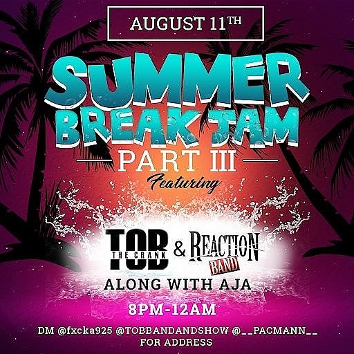 j2universe's tweet photo. 🚨#AllAgeEvent🚨
🔥#SummerBreakPart3🔥

Saturday, August 11th, catch me &amp; the gang #AJA 🎹🎶🔥🤘@ The Summer Break Jam along w/ TOB &amp; Reaction! 

@AJACRANKNATION 
@TOBBANDANDSHOW 
@DaReactionBand

🚪TIME : 8PM-12AM🚪

📍DM @__PACMANN__ @TOBBANDANDSHOW @Fxcka925 FOR THE LOCATION📍 https://t.co/RojpjHo1CT