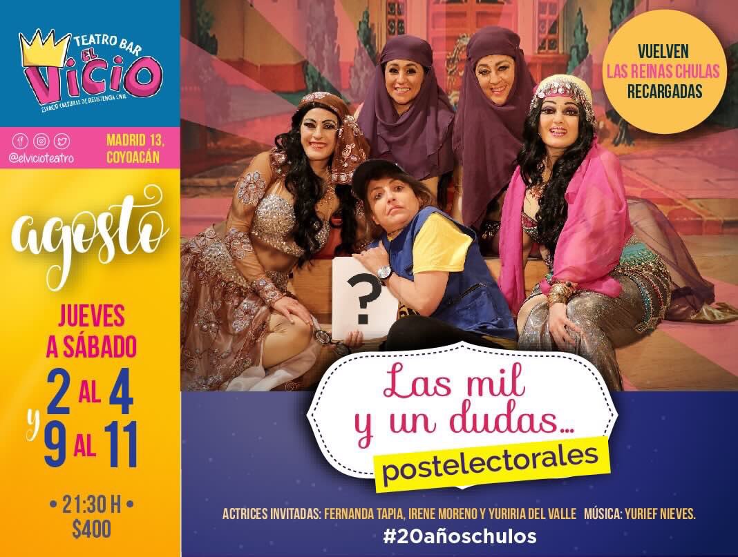 IreneSexologa's tweet photo. ¡Mañana jueves nos despedimos!  Última función que estaré en #LasMilYUnDudasPostElectorales junto a @lasreinaschulas en @elvicioteatro | ⏱ 21:30 hrs 📍Madrid 30, Coyoacán ¡Los esperamos! https://t.co/7xfOoqMrUj