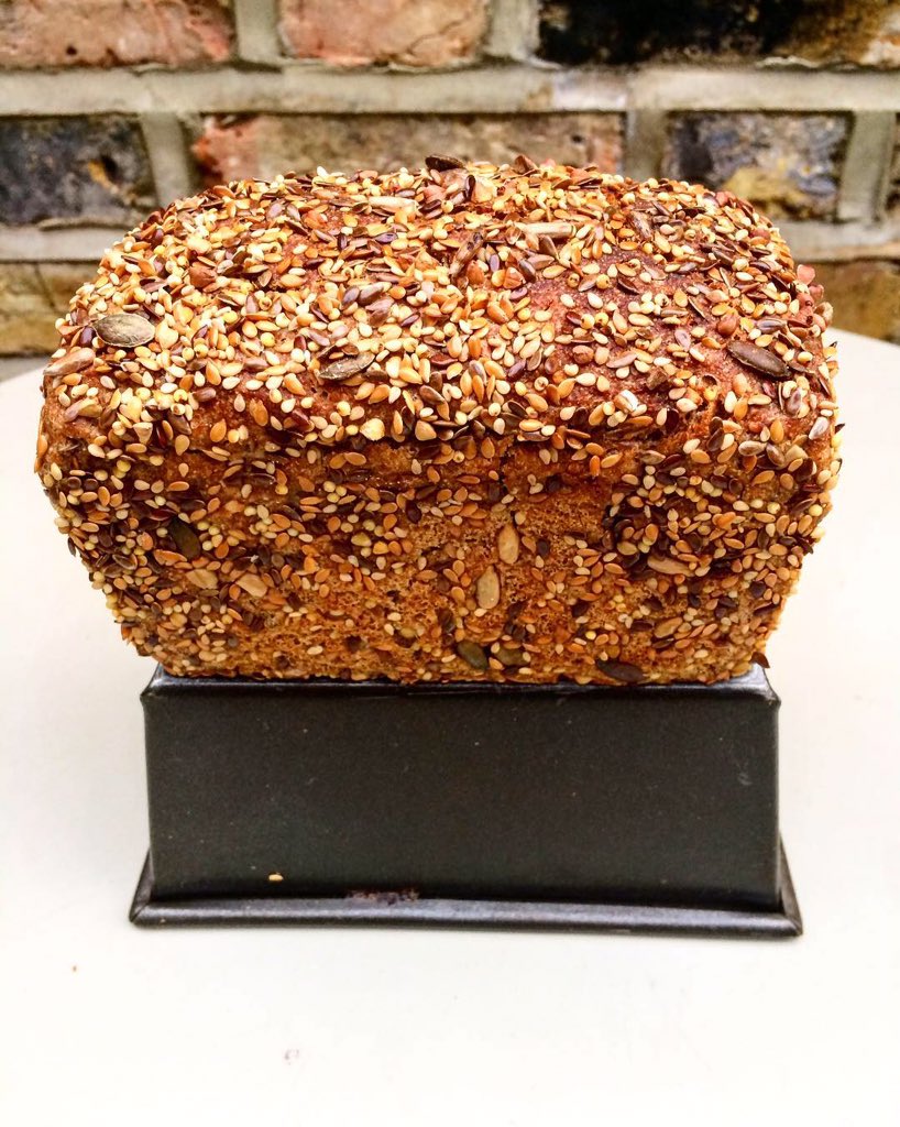 MaBakerBakes's tweet photo. Great Taste Award judges described this loaf as having a 'wonderful light, aerated texture. Delicious Sourdough flavour balancing perfectly with the rye and the seeds" Happy with that ! Thanks @guildoffinefood #RealBread #fulham #sourdough. https://t.co/BmG45nNPLu
