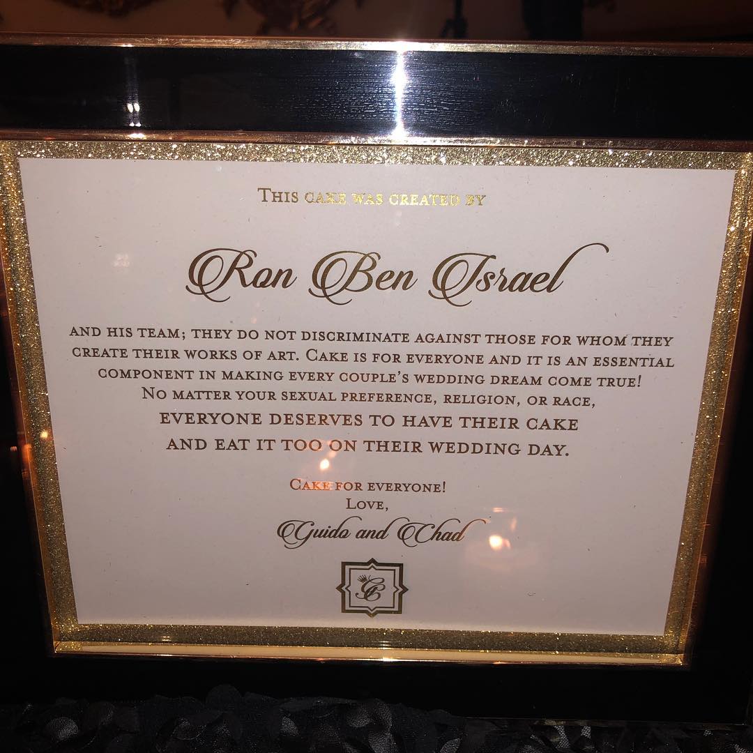 rbicakes's tweet photo. A notice from our newly married couple Guido &amp; Chad, placed next to their wedding cake. So grateful for the acknowledgment and message of love and hope! https://t.co/s5DQNfJnCZ