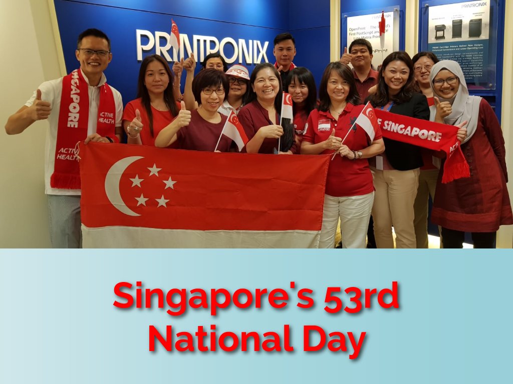 Our Printronix Singapore team celebrated Singapore's 53rd National Day today. The National Day of Singapore is celebrated every year on August 9, in commemoration of Singapore's independence from Malaysia. #SingaporeNationalDay #Printronix #Printers hubs.ly/H0dkp600
