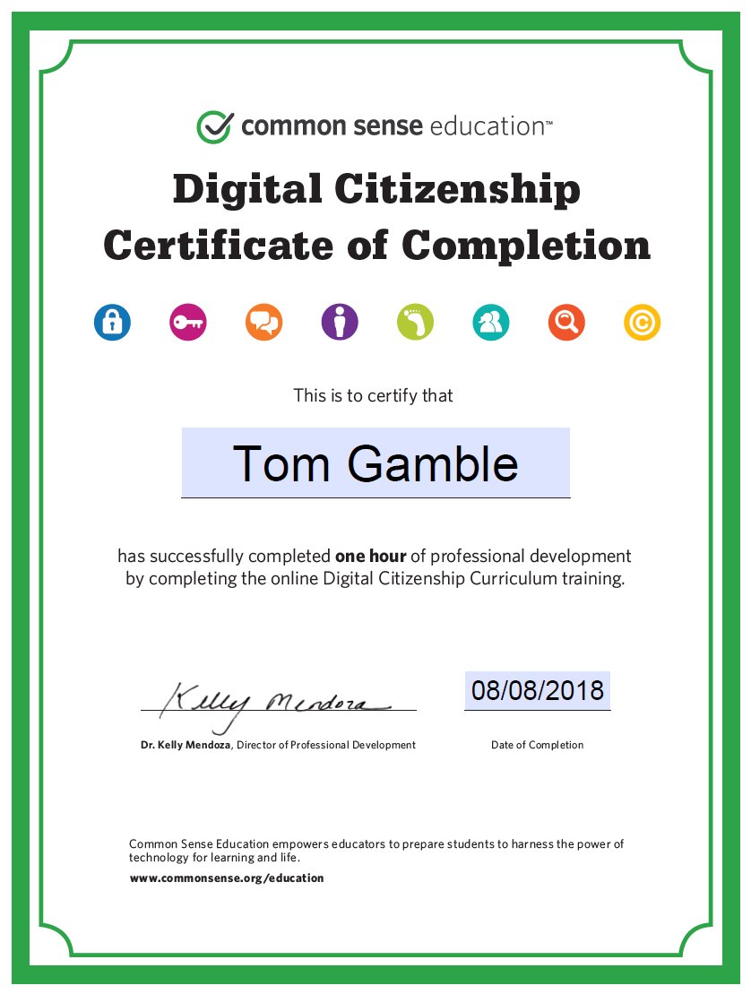 gambletg's tweet photo. Another round of digital citizenship complete @CommonSenseEd . Ready for the new school year. @OPS_Virtual #OVSembracelearning https://t.co/btJwnFqQqN