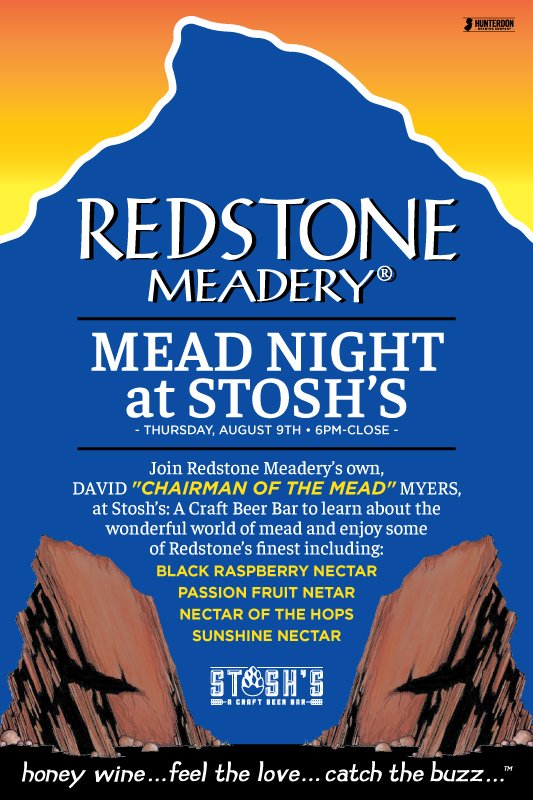 Join us at <a href="/Thereal_Stosh/">Stosh's</a> and meet David "Chairman of the Mead" Meyers from <a href="/RedstoneMeadery/">Redstone Meadery</a>! Enjoy and learn about 4 different specialty mead's on the menu!
