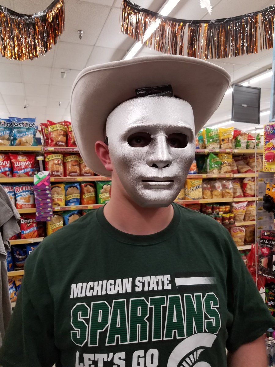 and_kell's tweet photo. @Katepa2018 Last year Halloween time clowning around in a store. 😁 #takeofthemask 🎃 https://t.co/V81m2ElOfE