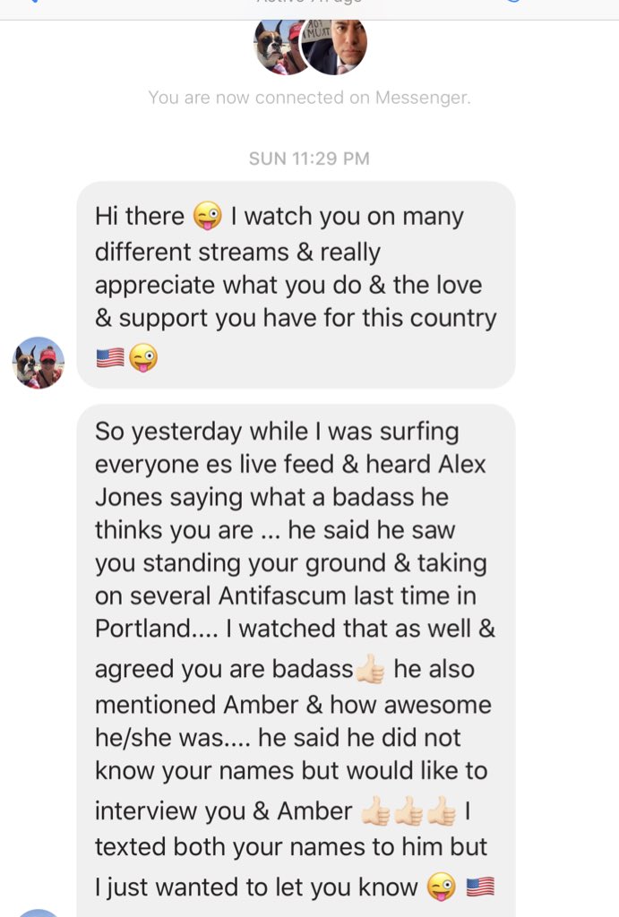MarcoGutierrez's tweet photo. I got this from one of my @facebook friends after the #Portland and #Berkeley rallies @RealAlexJones! Anytime you want Amber and/or I to come on your show please let us know. We are happy to be of service! @realjenloh @infowars @PrisonPlanet #DefendPortland #DefendBerkeley https://t.co/xJ6EEptIzM