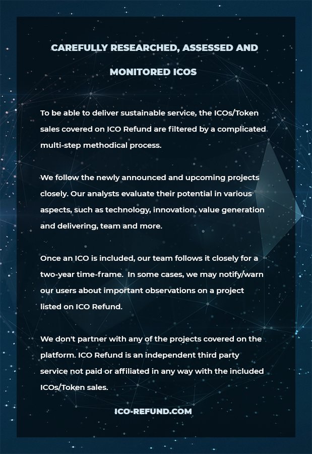 ico_refund's tweet photo. You can use https://t.co/0OWjDmNlzf even without using our main service - backing ICO contributions with a refund option. If you wonder about the most promising and trending #ICOs at the moment – see our covered projects at https://t.co/BOthujEZEX as a potential indicator. #ico https://t.co/e0dAG9CZV1