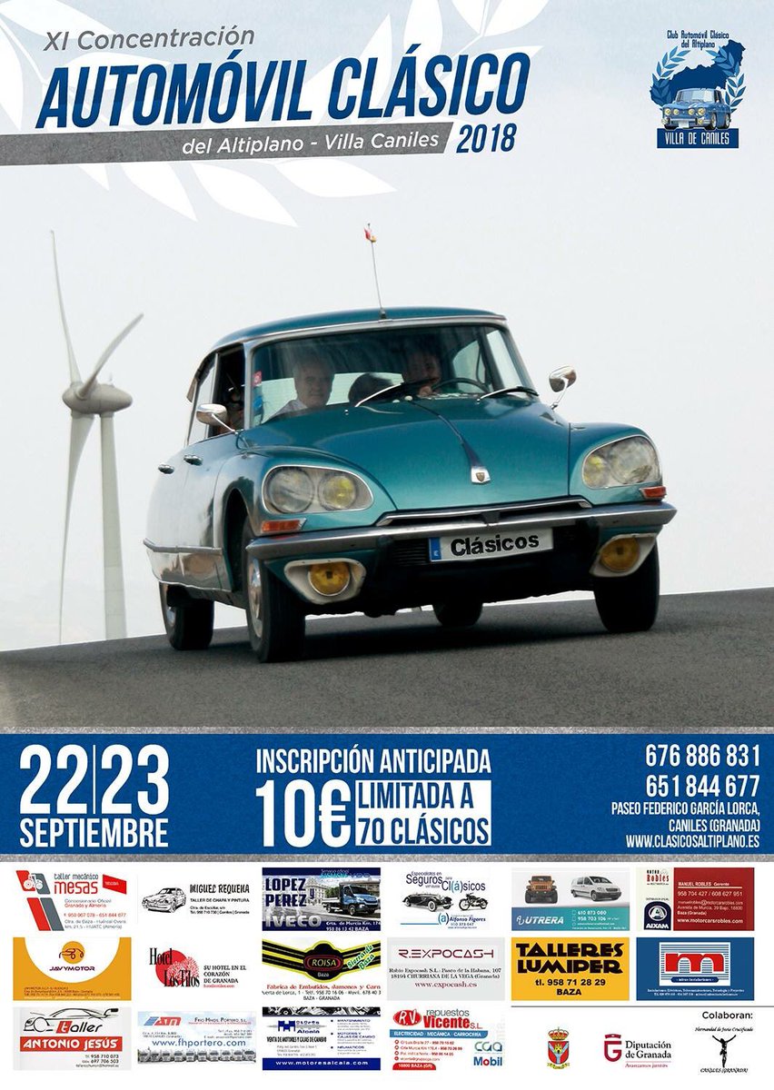 Os presentamos el cartel de la XI Concentración del automóvil clásico Villa de #Caniles toda la info: clasicosaltiplano.es TE ESPERAMOS! Abierto plazo inscripción.