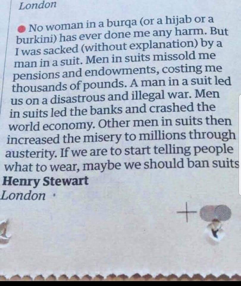 kantastik's tweet photo. Well said Henry Stewart @BorisJohnson #BanBurqas #BanSuits https://t.co/IcMKjpKiPb