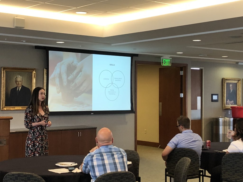 RMPTiffany's tweet photo. “Successful listeners can hold the space...the good stuff comes after the pause.” Learning how to make solid connections today #GoPRSA @PRSAltLake https://t.co/CCaX0TbAYI