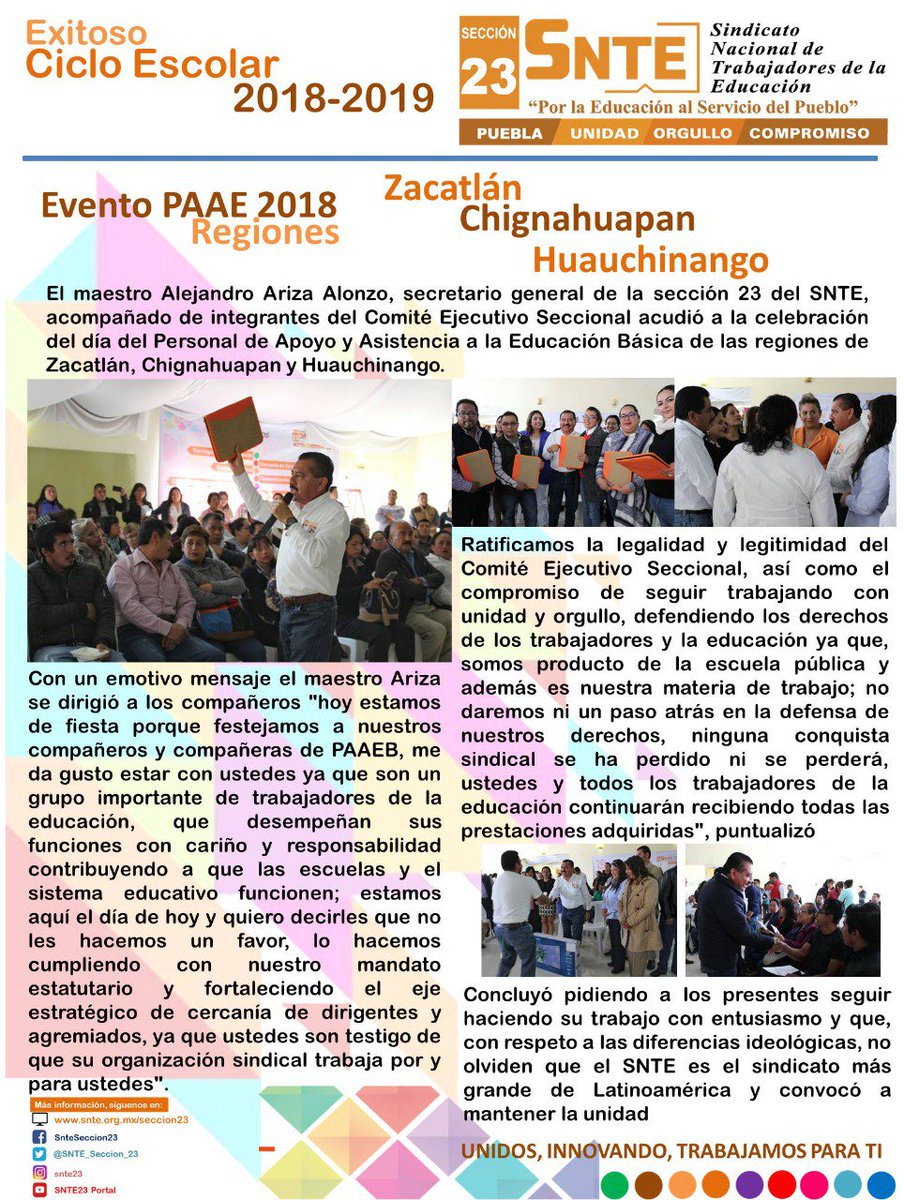 SNTE_Seccion_23's tweet photo. Celebración del día del Personal de Apoyo y Asistencia a la Educación Básica de Zacatlán, Chignahuapan y Huauchinango.
Enlace: https://t.co/vpEn3nyK5z https://t.co/J2tr2Pmxiu