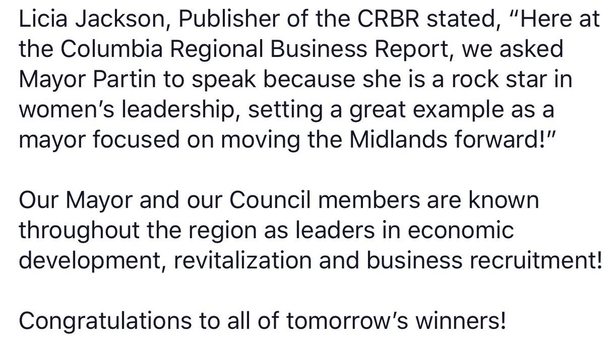 CityofCayce's tweet photo. Tomorrow, our Mayor @elisepartin, will be the Keynote Speaker and will give the awards at the @CRBR luncheon honoring the 2018 Women if Influence in the #Midlands!
#Leadership #CayceSC #TimeforLeaders https://t.co/ku1NxCm2HA