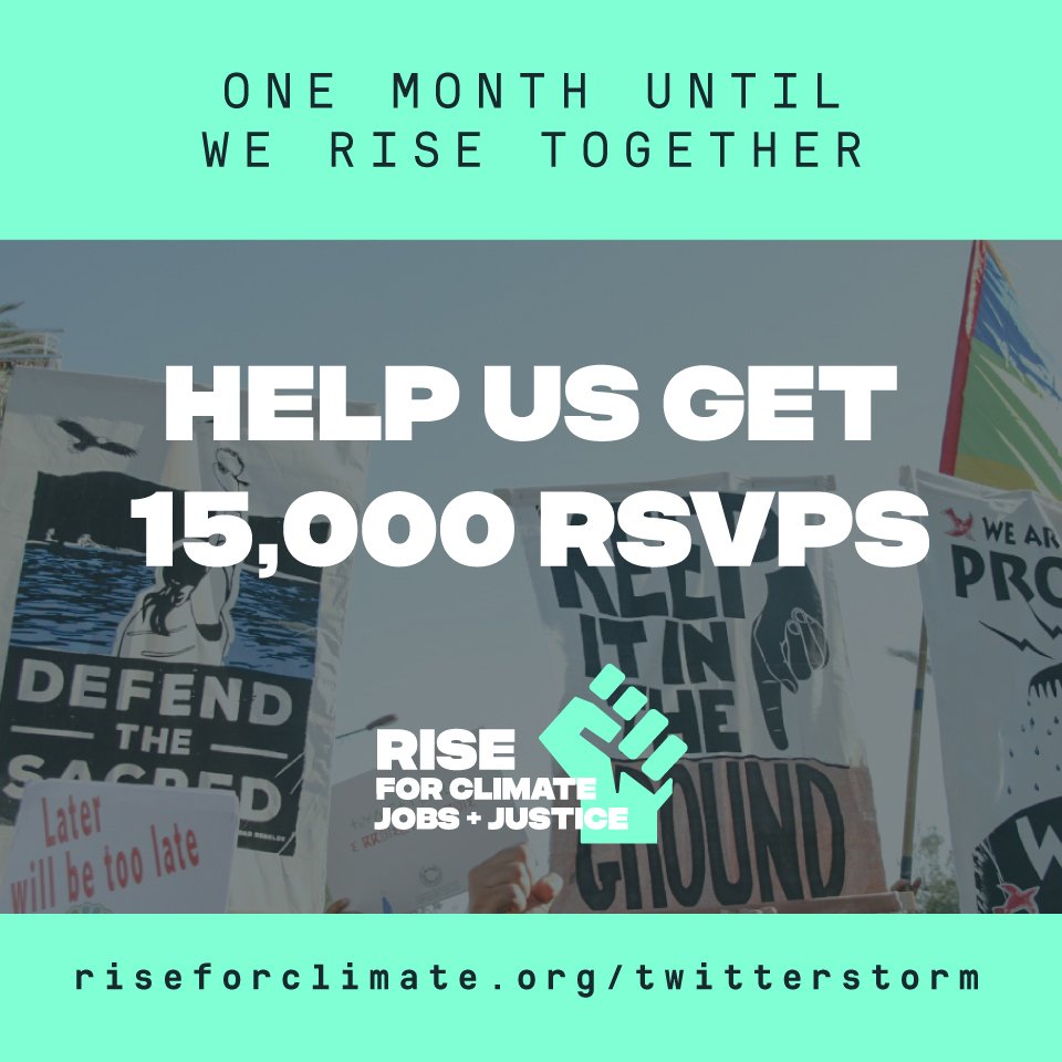 350's tweet photo. Why are YOU choosing to #RiseForClimate this Sept 8? Use #WhyWeRise to share your story with us on Twitter.

The more we tweet, the more people will know about Rise. We want 15K RSVPs by the end of today - help us by RVSPing + tweeting your story. https://t.co/UtrT5OEnmZ https://t.co/4ATN8wkMA2