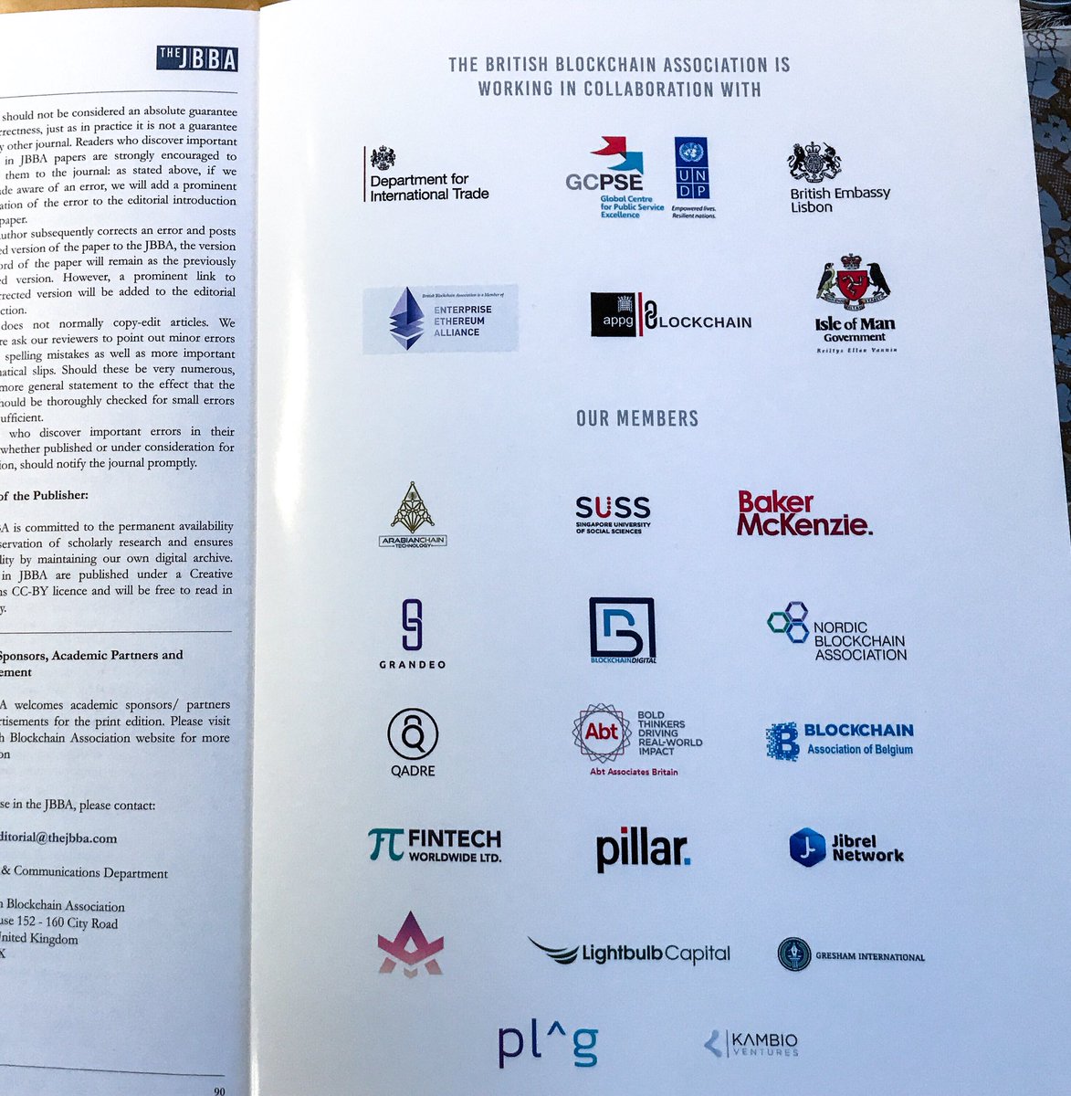All #BBA members and collaboration partners have been featured/ acknowledged in the #JBBA; one of the many benefits of becoming a member of The British Blockchain Association. 
Join Now:
britishblockchainassociation.org/membership
