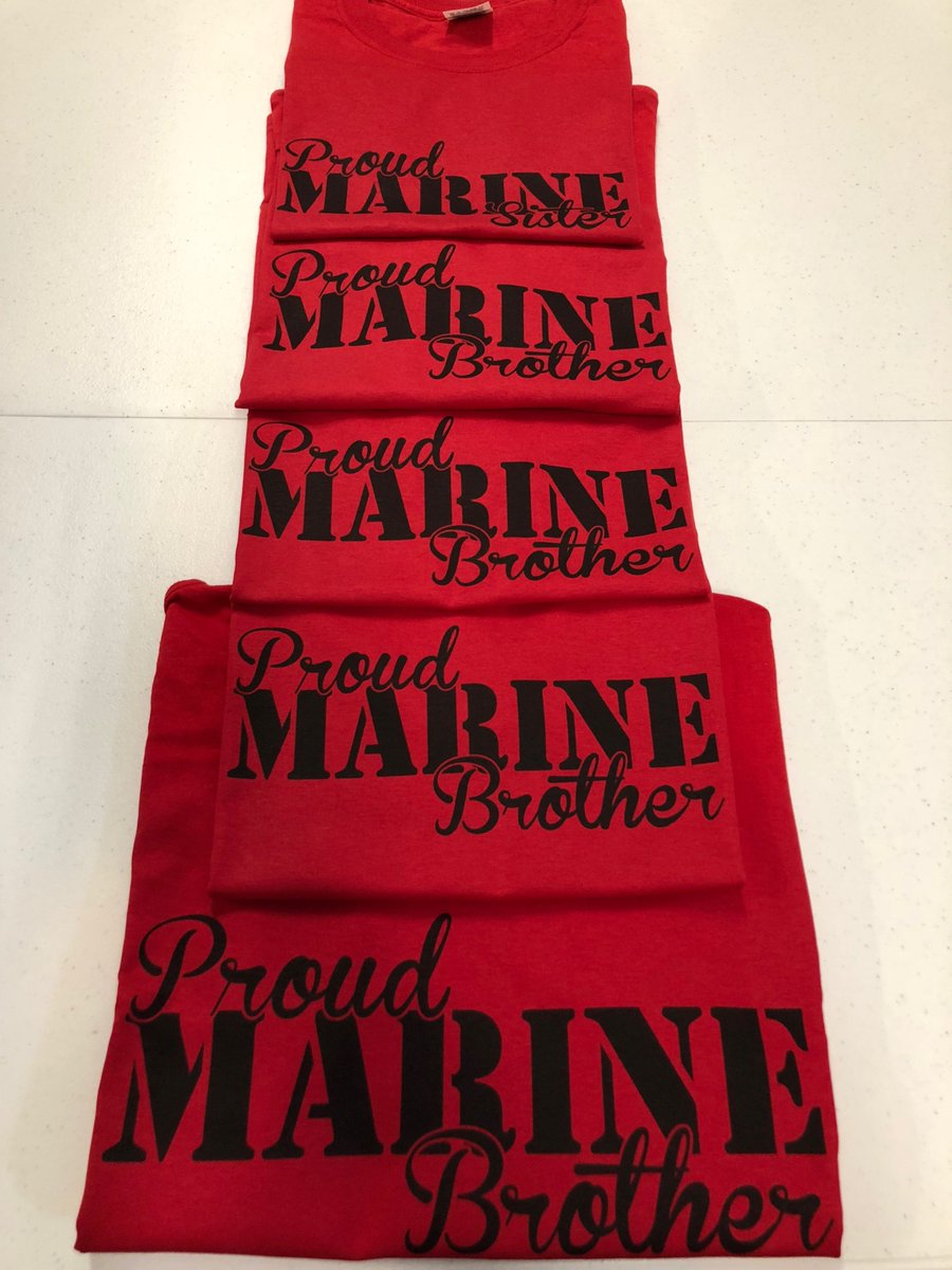 Black print on a red shirt! Yep we can do custom prints! #marineshirts #proudmarine #marinebrother #marinesister #thankyouforyourservice #customorders #youthshirts