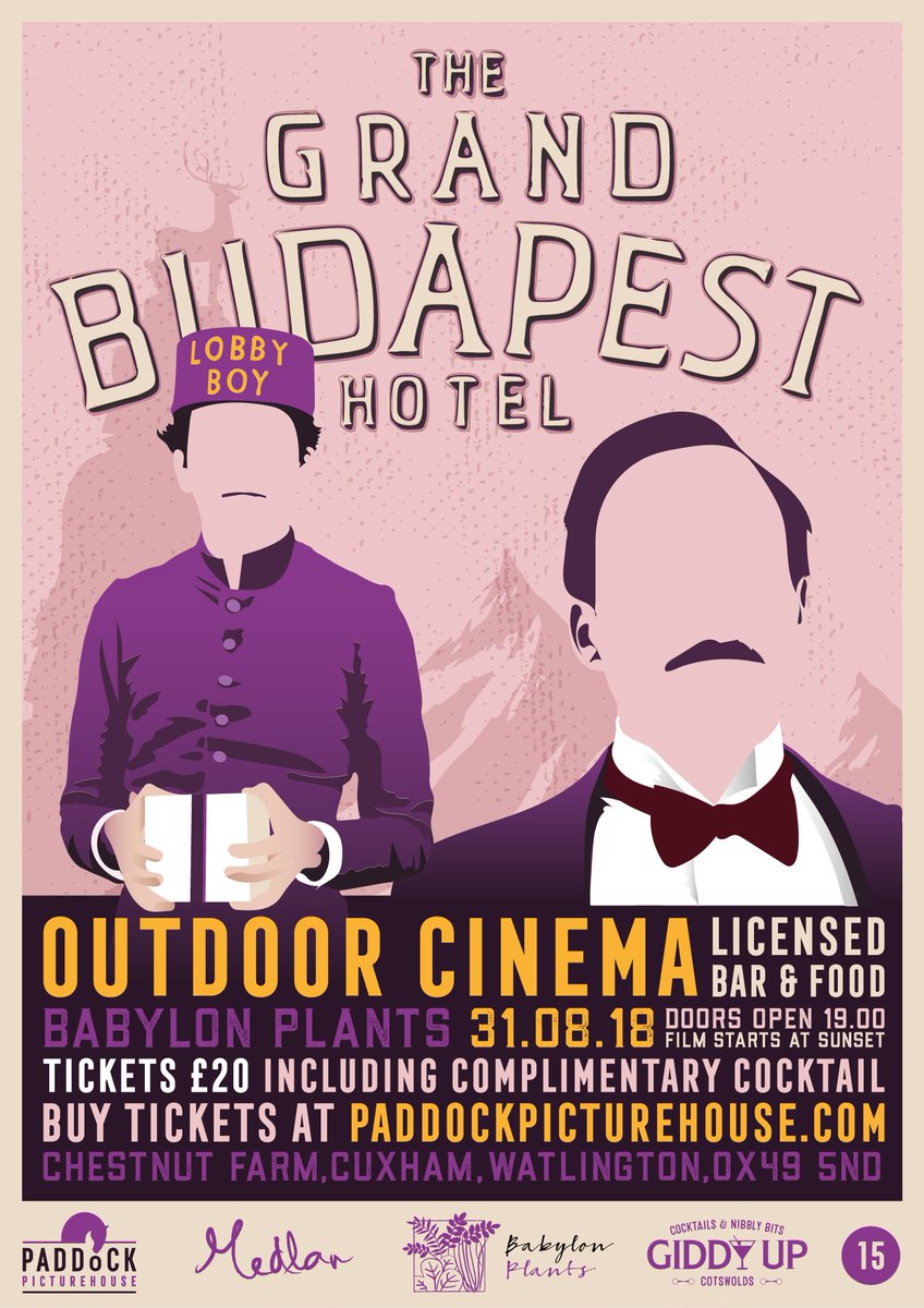The Grand Budapest Hotel showing at Babylon Plants in the wild flower meadow  Friday 25th August - book tickets now to avoid disappointment